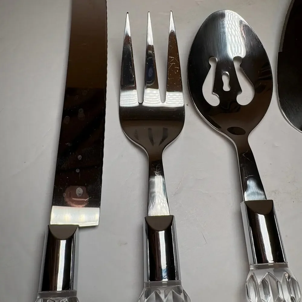 Vintage Bellamo 4-Piece Pc Serving Set Lucite Crystal Handles Knife Fork Spoon